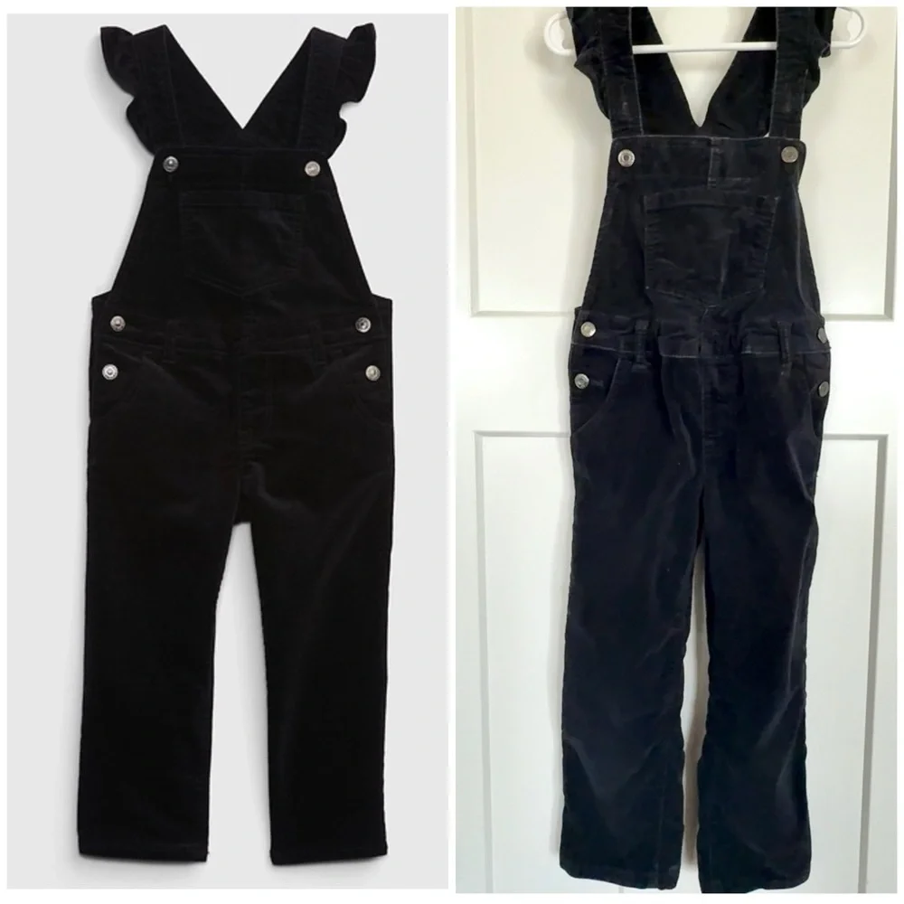 Baby Gap Velvet Overalls | Black | Ruffle Straps | Size 5 Toddler